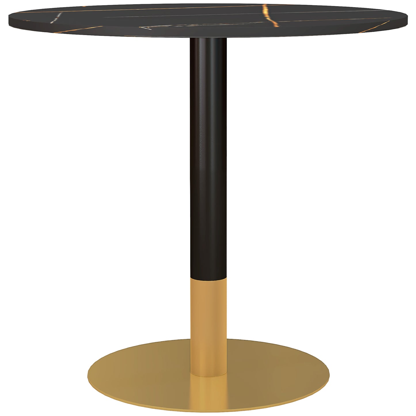 HOMCOM Round Dining Table Modern Room Faux Marbled Top Steel Base Space Saving Small Kitchen Black | Dipra Home