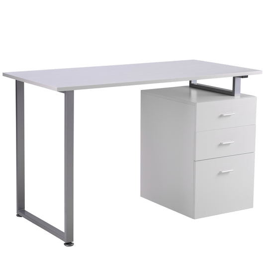 HOMCOM 47" White Computer Desk - Versatile Writing Table Workstation with Reversible File Drawers & Metal Frame | Dipra Home