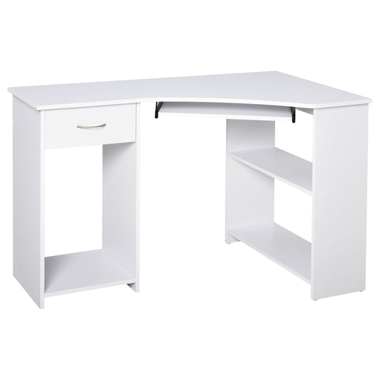 HOMCOM L-Shaped Computer Desk with Keyboard Tray Corner Office Workstation with Shelves Drawer CPU Stand | Dipra Home