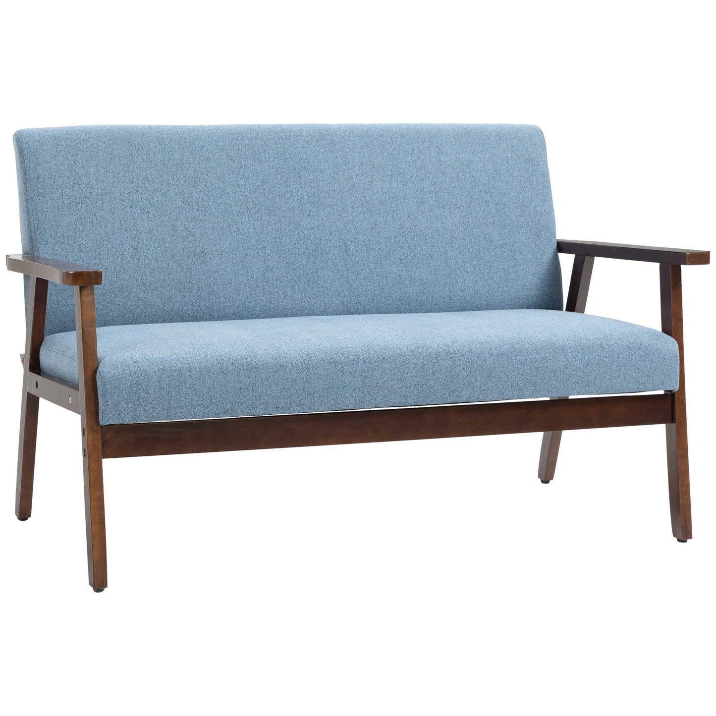 HOMCOM Compact Linen Loveseat Sofa: Double Seat with Rubber Wood Frame, Blue | Dipra Home