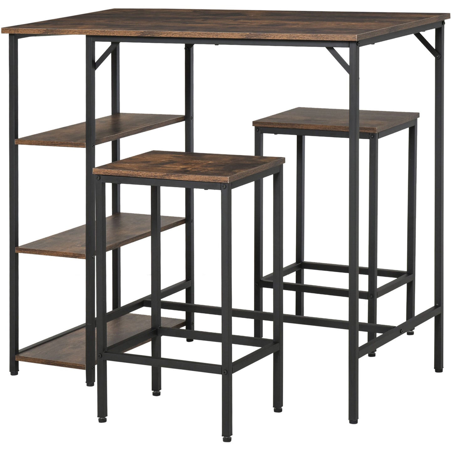 HOMCOM 3pc Industrial Dining Set Bar Table and Stools Counter Height Kitchen Table Chairs Rustic Brown | Dipra Home