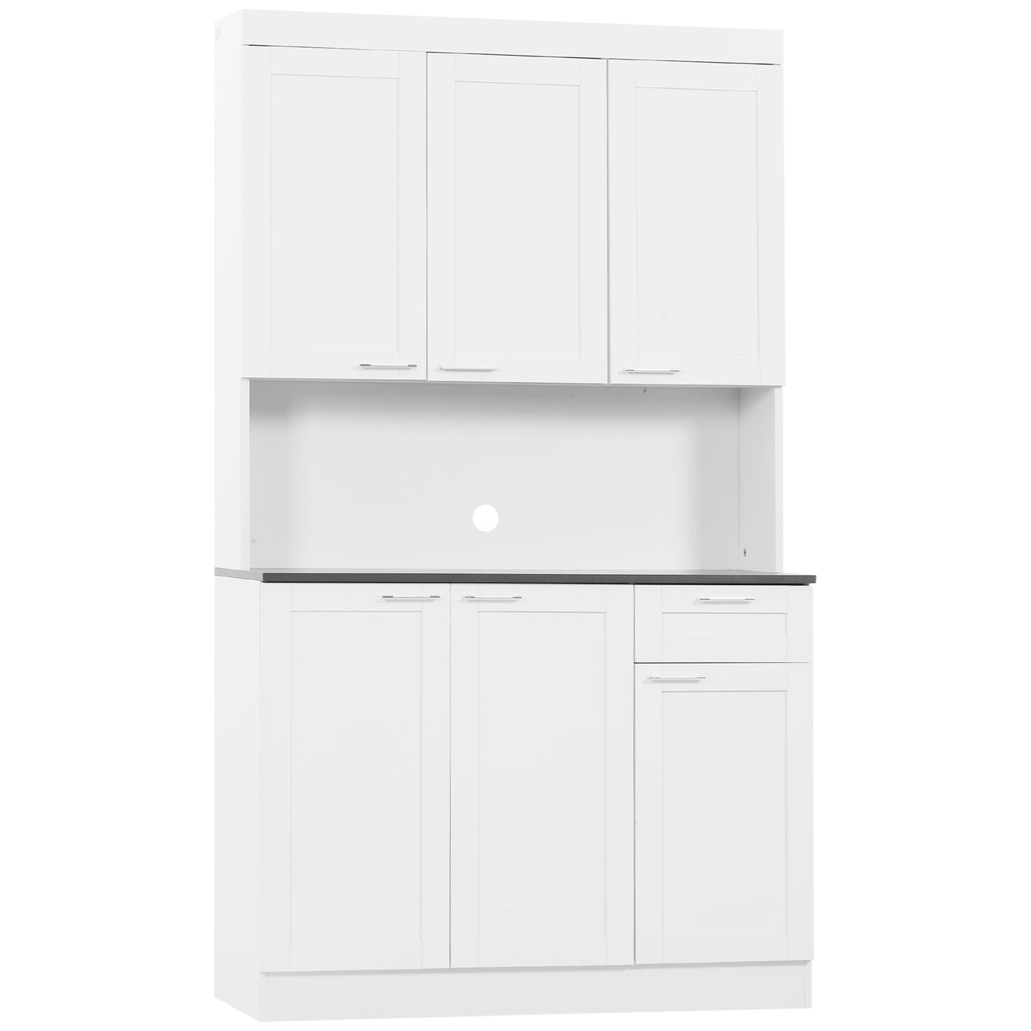 HOMCOM High Gloss White 71" Kitchen Pantry: Cupboard with Hutch and Adjustable Shelves for Living Room | Dipra Home