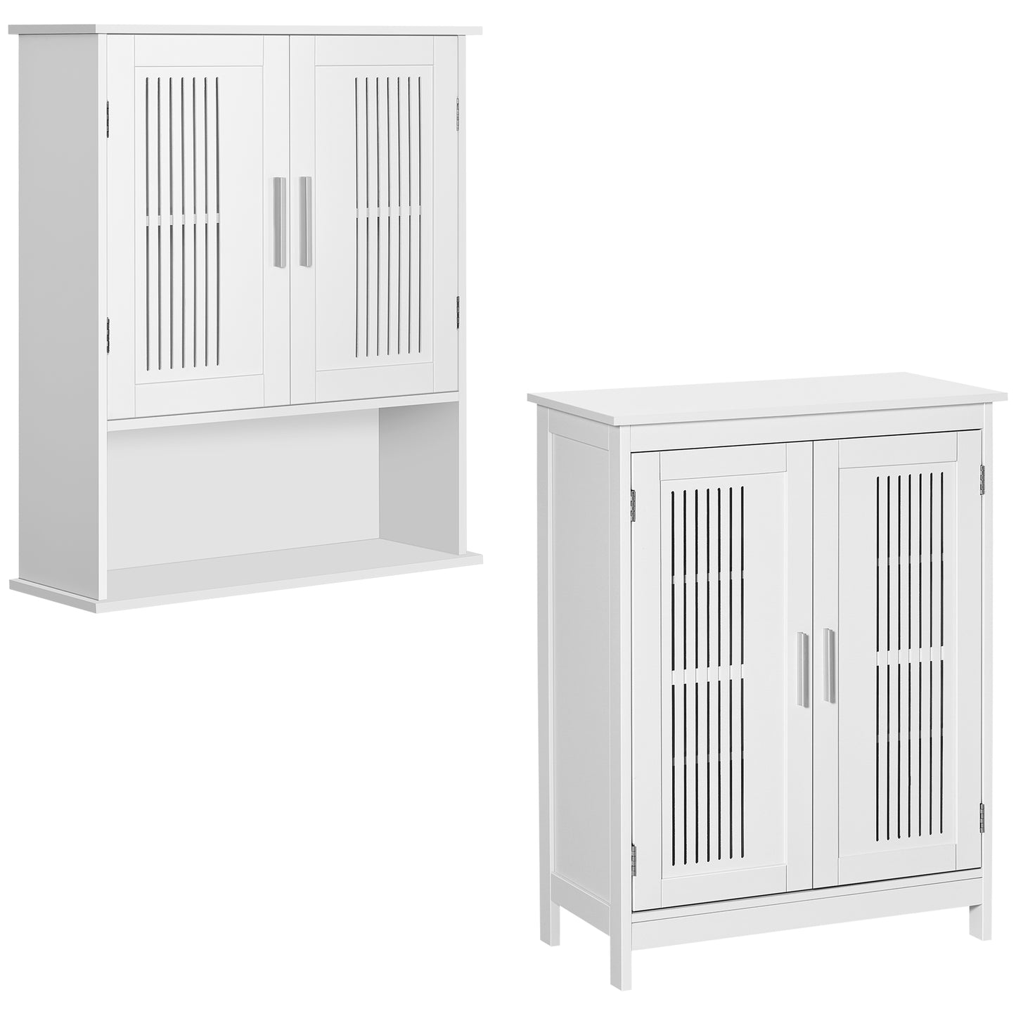 kleankin 2-Piece Bathroom Furniture Set, Wall Mount Medicine Cabinet and Freestanding Bathroom Floor Cabinet, White | Dipra Home