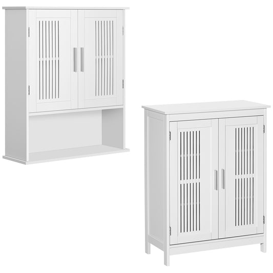 kleankin 2-Piece Bathroom Furniture Set, Wall Mount Medicine Cabinet and Freestanding Bathroom Floor Cabinet, White | Dipra Home