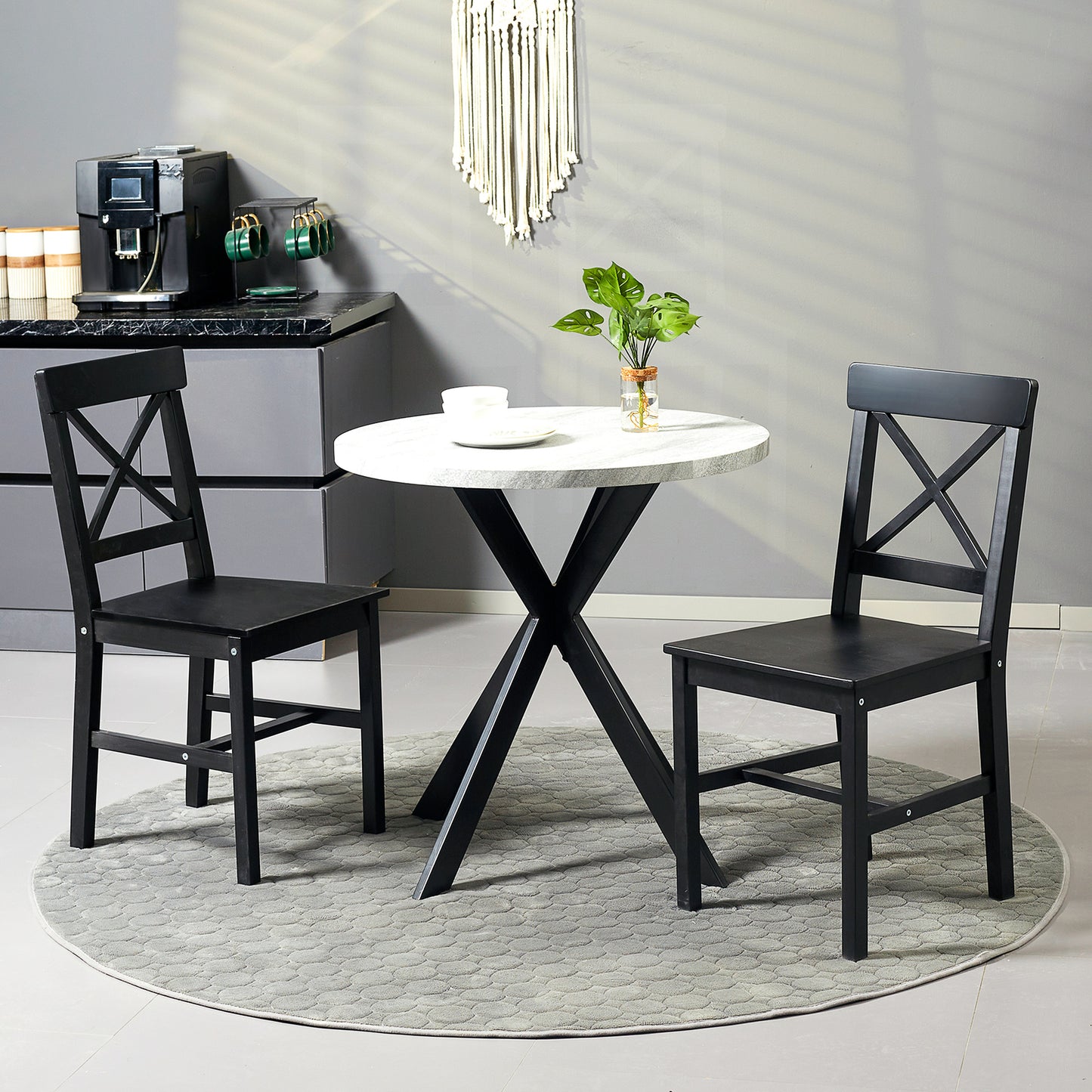 HOMCOM Set of 2 Wooden Dining Chairs with Cross Back Solid Structure for Living Room Dining Room Black | Dipra Home