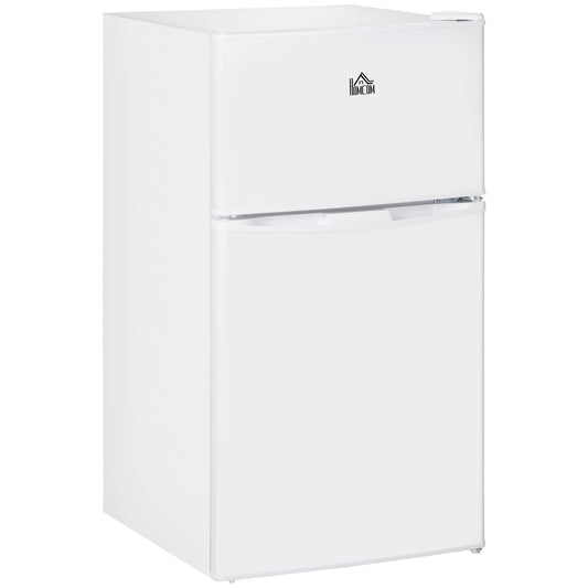 HOMCOM 3.2 Cu.Ft Double Door Mini Fridge Home Compact Refrigerator with Freezer, Adjustable Shelf, Mechanical Thermostat, White | Dipra Home