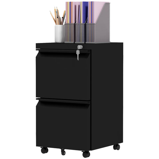 Vinsetto Mobile File Depot: 2-Drawer Vertical Cabinet with Lock for Adjustable Letter/A4 Document Storage on Wheels, Black | Dipra Home