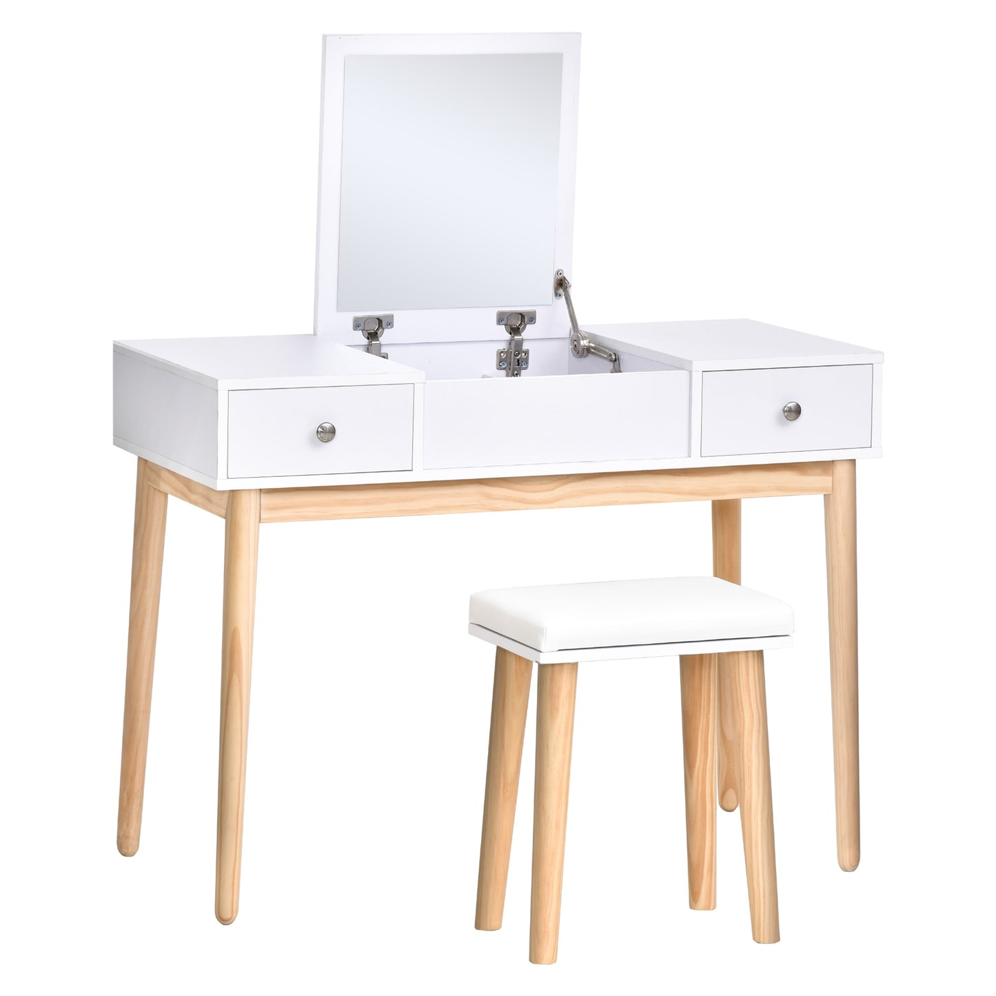 Homcom White Makeup Vanity Dressing Table Mirror With Set Cushioned Stool Makeup Vanity Dressing Desk With 2 Drawers And Storage | Dipra Home