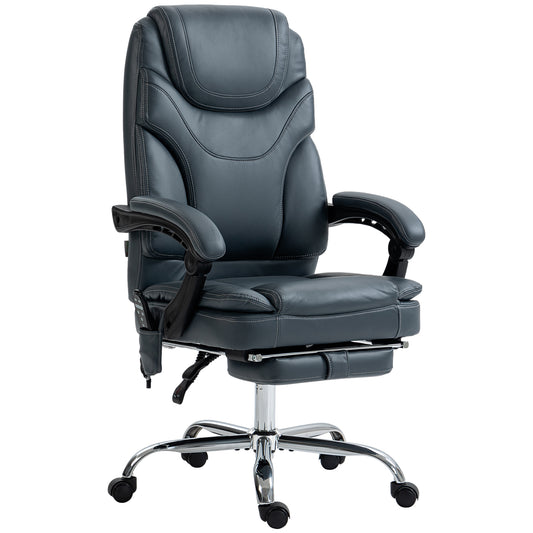 Vinsetto Heated Massage Office Chair: PU Leather, 6-Point Vibration, Recliner with Footrest, Grey | Dipra Home