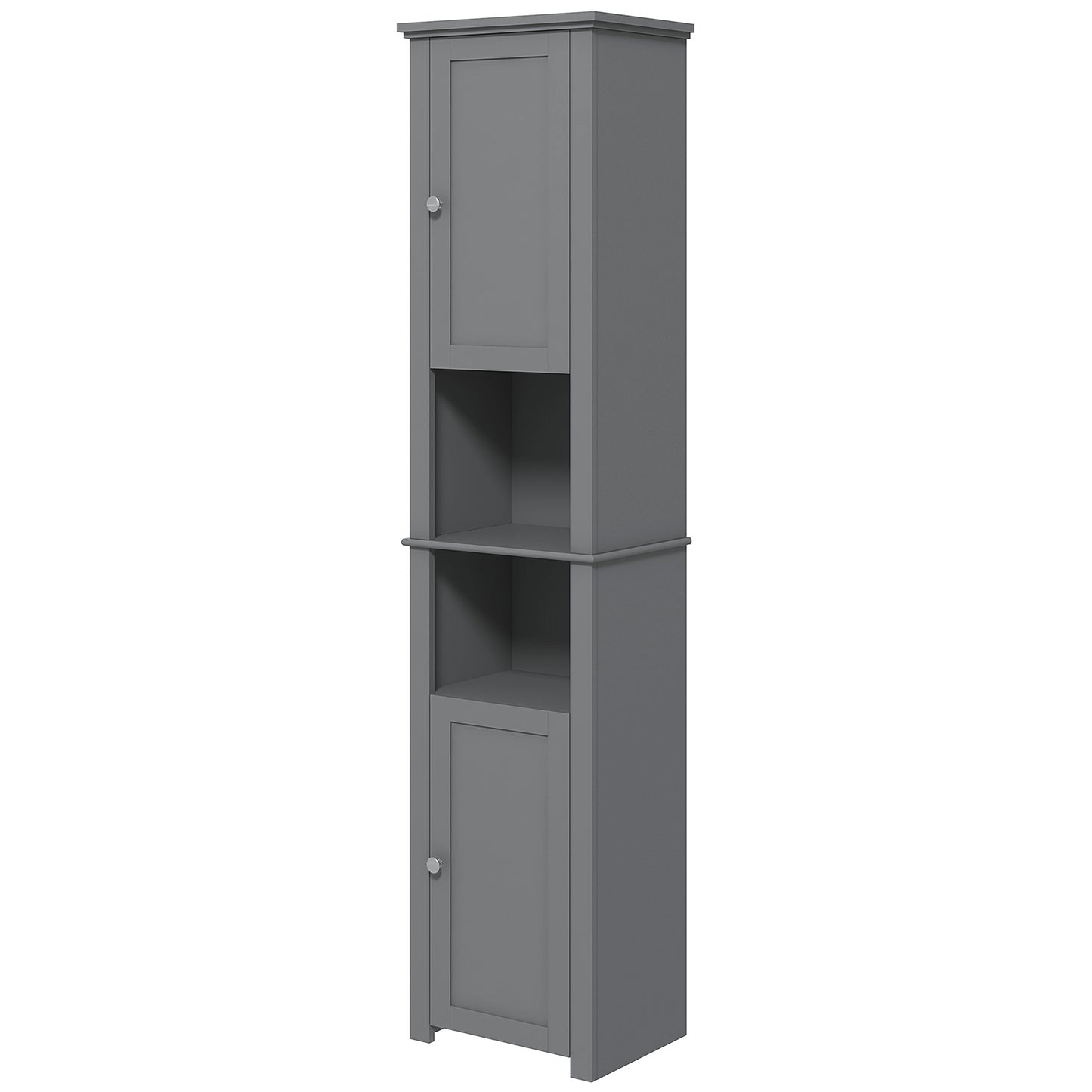 HOMCOM Freestanding Tall Bathroom Linen Cabinet Open Shelves Dual Doors Narrow Storage Unit Space Saving Furniture Grey | Dipra Home