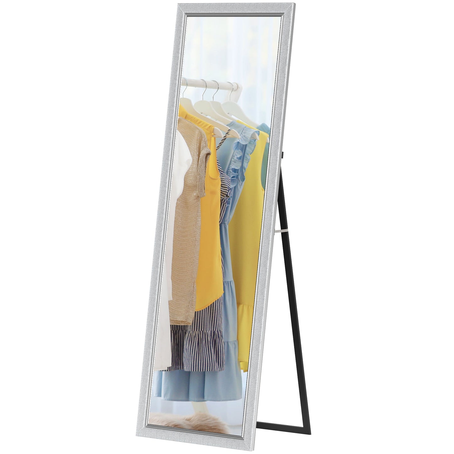 HOMCOM Floor Standing Mirror, Full Body Mirror, Free Standing, Leaning or Wall Mirror with Frame for Bedroom, Silver | Dipra Home