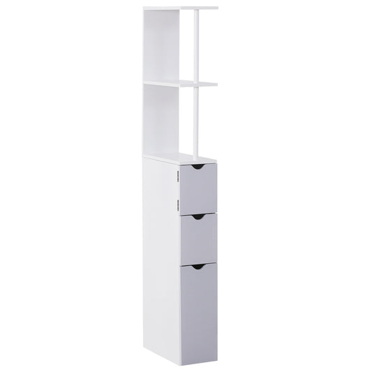 HOMCOM Tall Bathroom Storage Cabinet Scrolled Design Cupboard Drawer Open Shelves White | Dipra Home