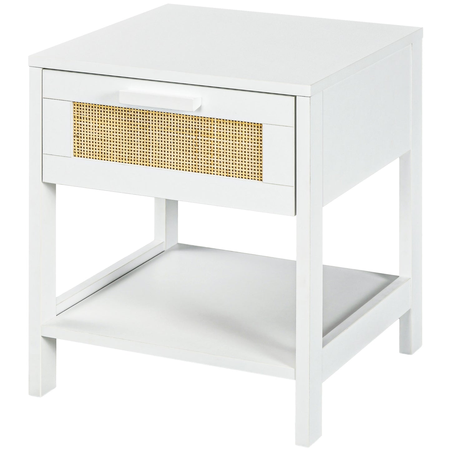 HOMCOM Modern Bedside Table Accent Nightstand with Drawer Open Shelf Bed End Table Bedroom Living Room White | Dipra Home