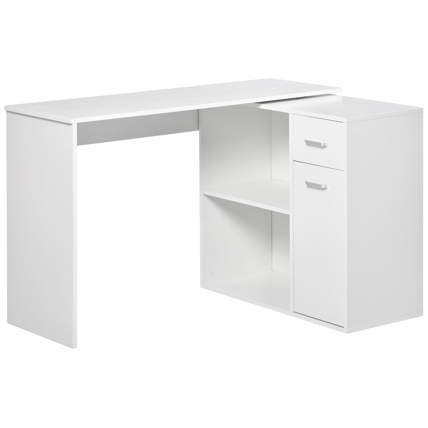 HOMCOM L Shaped Desk Corner Computer Table with Storage Cabinet Shelf Study Writing Home Office White | Dipra Home