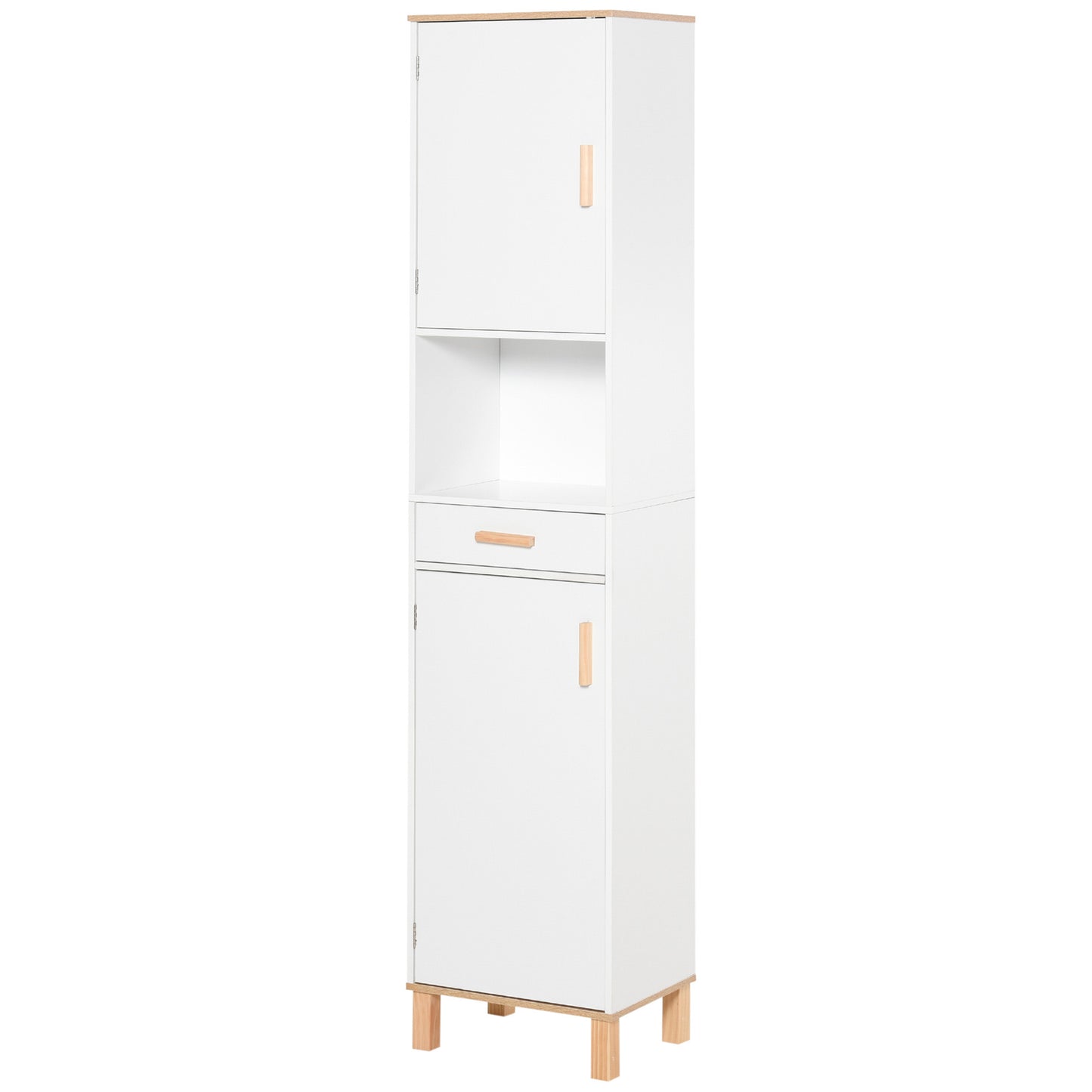 kleankin Tall Slim Bathroom Linen Tower: Drawers, Shelves & Floor-Standing Organizer for Space-Saving Storage, White Finish | Dipra Home