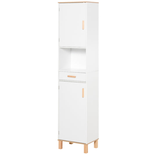 kleankin Tall Slim Bathroom Linen Tower: Drawers, Shelves & Floor-Standing Organizer for Space-Saving Storage, White Finish | Dipra Home