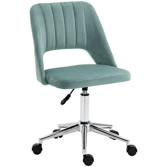 Vinsetto Velvet Office Chair Mid Back Swivel Scallop Shape Computer Desk Chair Green | Dipra Home