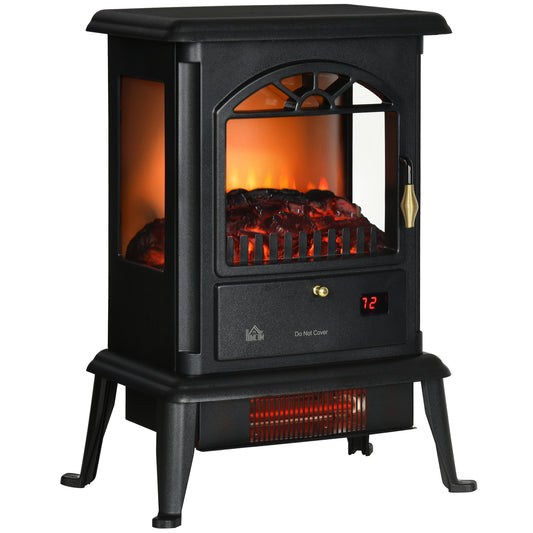 HOMCOM 22" Infrared Electric Fireplace Stove, Freestanding Fireplace Heater with 3D Flame Effect, 1000W/1500W, Black | Dipra Home