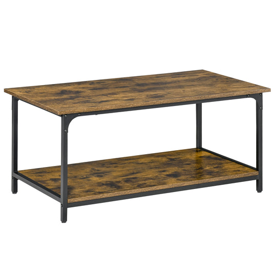 HOMCOM Rustic Brown Industrial Coffee Table: 2-Tier Center Table with Storage Shelf for Living Room | Dipra Home