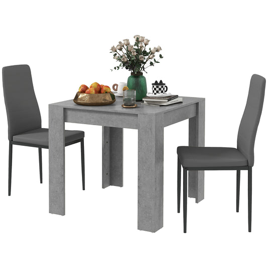 HOMCOM 2-Person Dining Set Square Faux Cement Table PU Leather Chairs Compact Kitchen Furniture for Small Spaces | Dipra Home