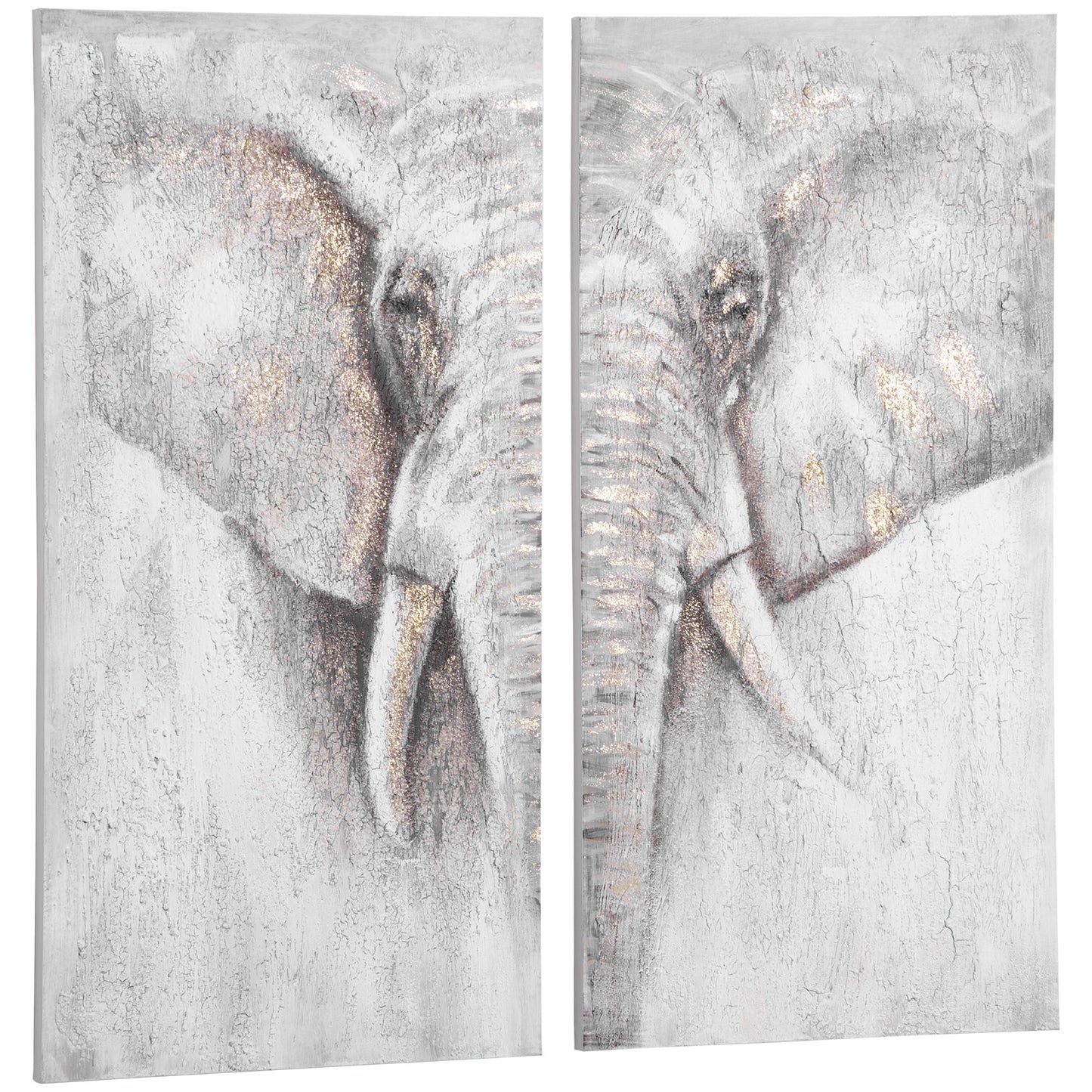 HOMCOM Majestic Safari Canvas: 2-Piece Wall Art Set, 47.25" Hand-Painted Grey African Elephant, Heavy Texture | Dipra Home