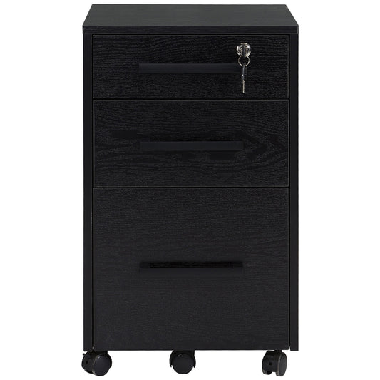 HOMCOM 3-Drawer Lockable File Cabinet Vertical Office Storage with Hanging Bars for A4 Letter Size Documents Black | Dipra Home