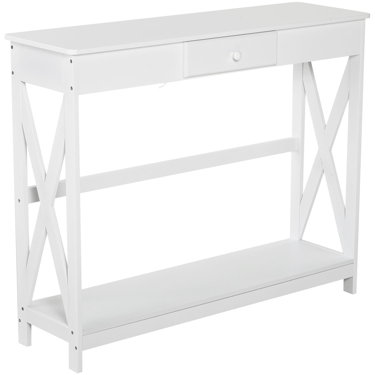 HOMCOM Narrow Console Table Entryway with Drawer Storage Shelf X-frame Slim Sofa Table for Living Room Hallway White | Dipra Home