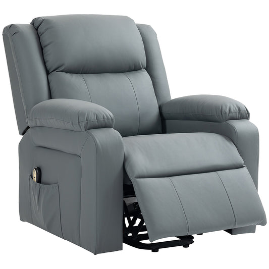 HOMCOM Premium Lift Chair for Elderly PU Leather Electric Recliner Remote Control & Side Pockets Comfortable Seating Grey | Dipra Home