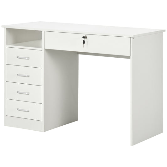 Vinsetto Modern Home Office Desk Secure Computer Desk with Lockable Drawer & Open Storage Sleek White Finish | Dipra Home