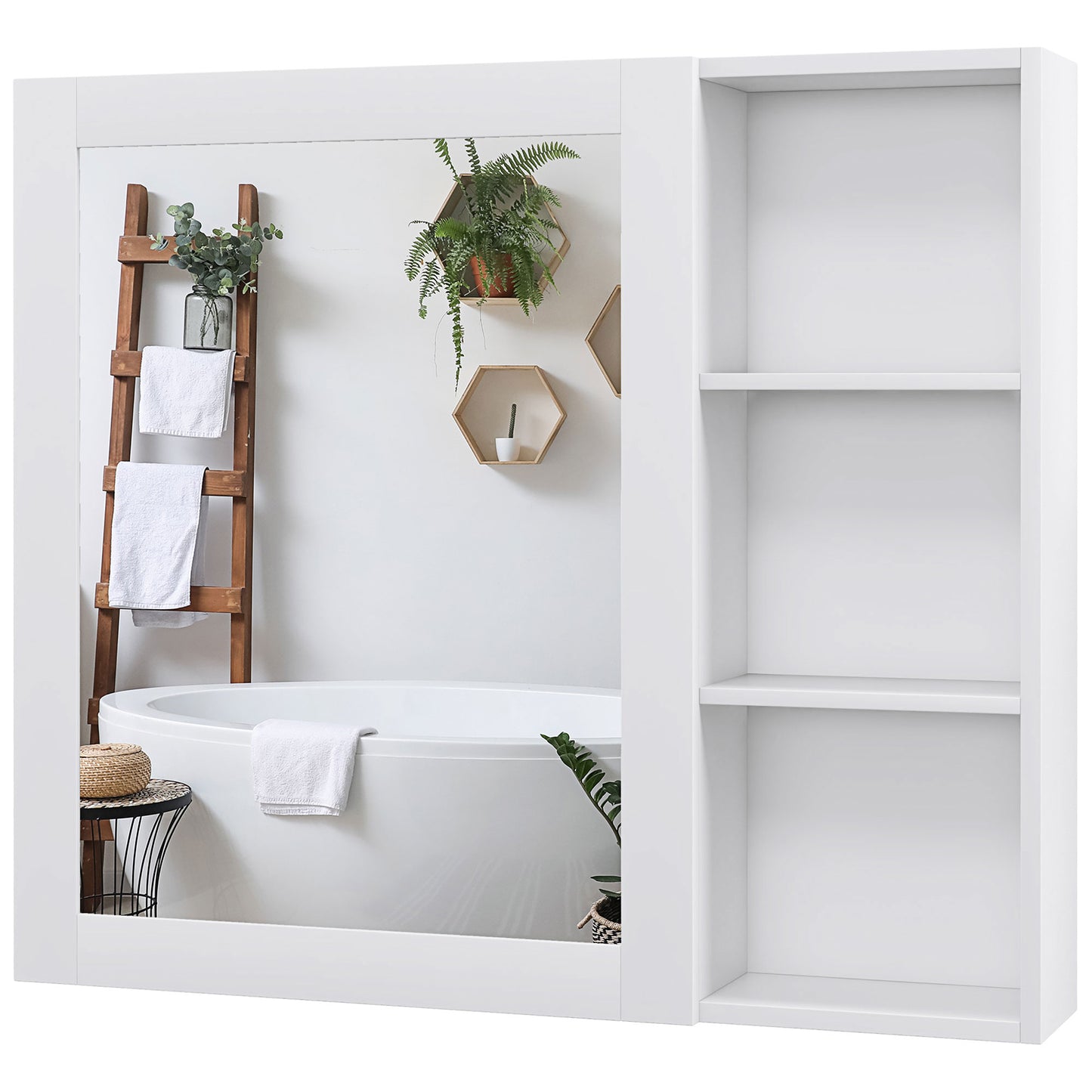 kleankin MDF Medicine Cabinet with Mirror, Bathroom Storage Cabinet with 3-tier Shelves, Wall Mounted, White | Dipra Home