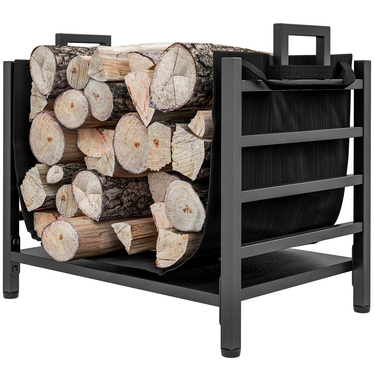 Outsunny Outdoor Firewood Rack with Log Carrier, Heavy Duty Steel Wood Log Storage Stacker for Fireplace, Black | Dipra Home