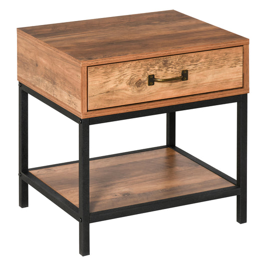 HOMCOM Industrial Teak Nightstand: Bedside Table with Drawer, Storage Shelf for Bedroom, Sofa End Table | Dipra Home