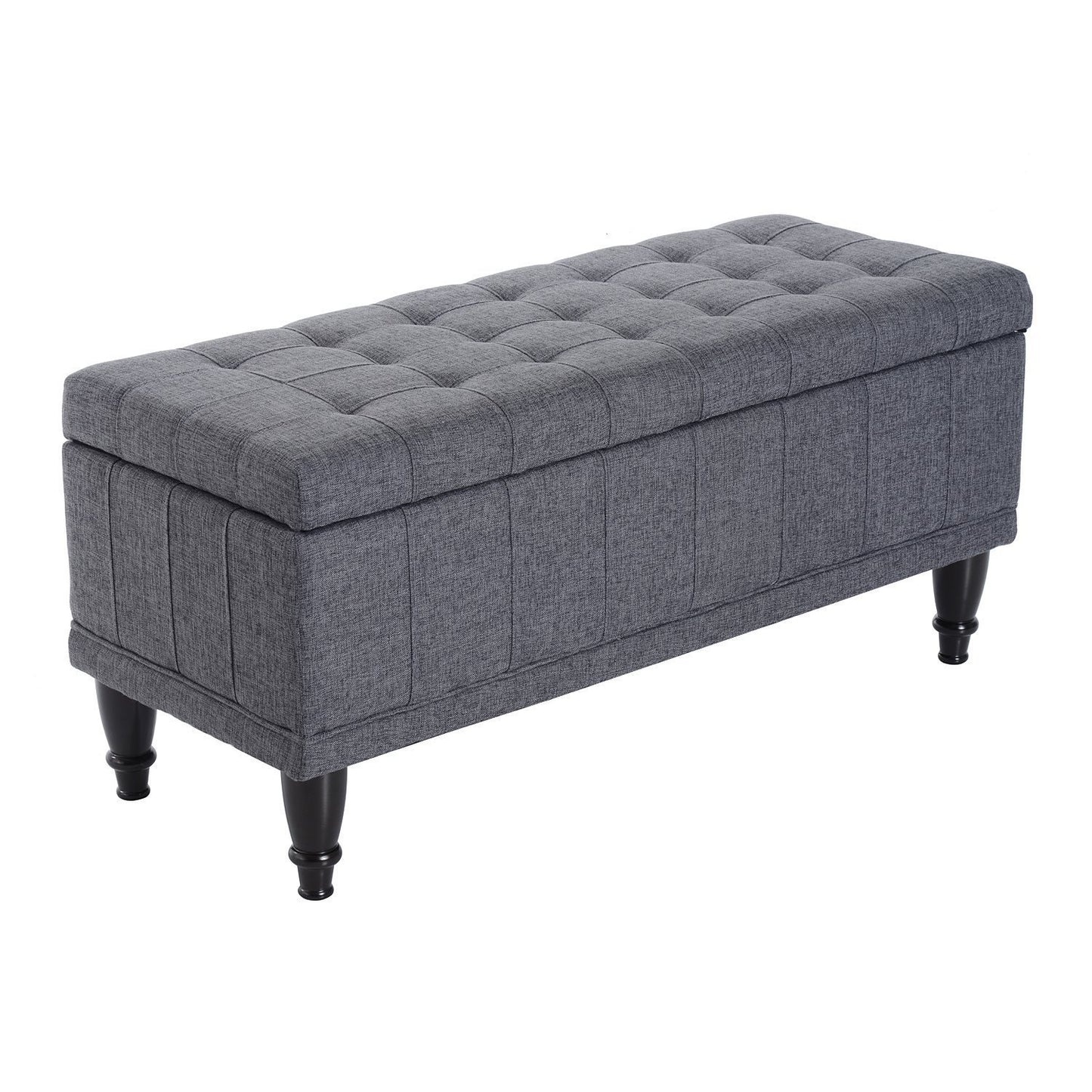 HOMCOM Storage Ottoman Bench: Tufted Linen Fabric, Soft-Close Lid for Cozy Seating, Grey | Dipra Home