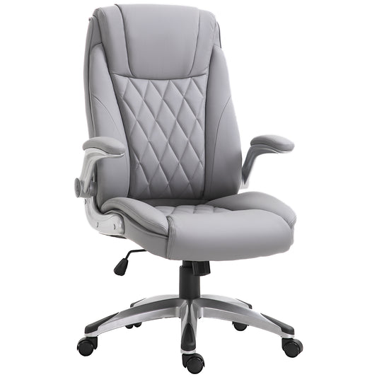 Vinsetto High-Back Executive Office Chair: Swivel Desk Chair, PU Leather, Flip-up Armrest, Grey | Dipra Home