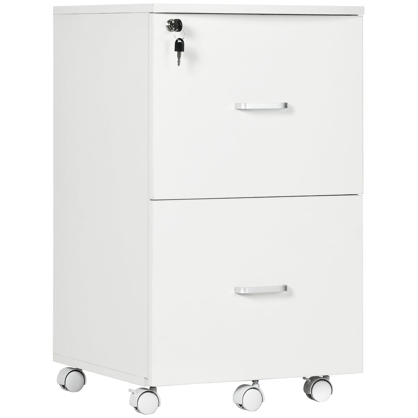 Vinsetto 2 Drawer Wood Mobile File Cabinet with Lock Office Filing Storage Locking Wheels Home Study White | Dipra Home