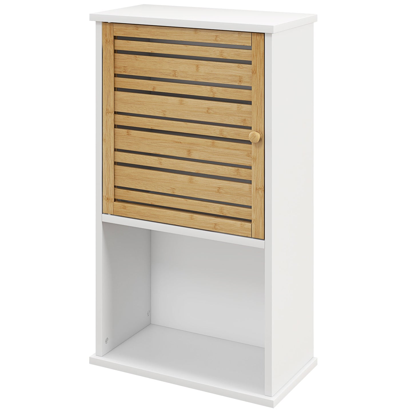 HOMCOM Wall Mounted Bathroom Cabinet Storage Bamboo Slat Door Adjustable Shelf White | Dipra Home