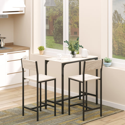 HOMCOM Industrial 3 Piece Dining Set Counter Height Table and High Back Stools for Small Spaces | Dipra Home