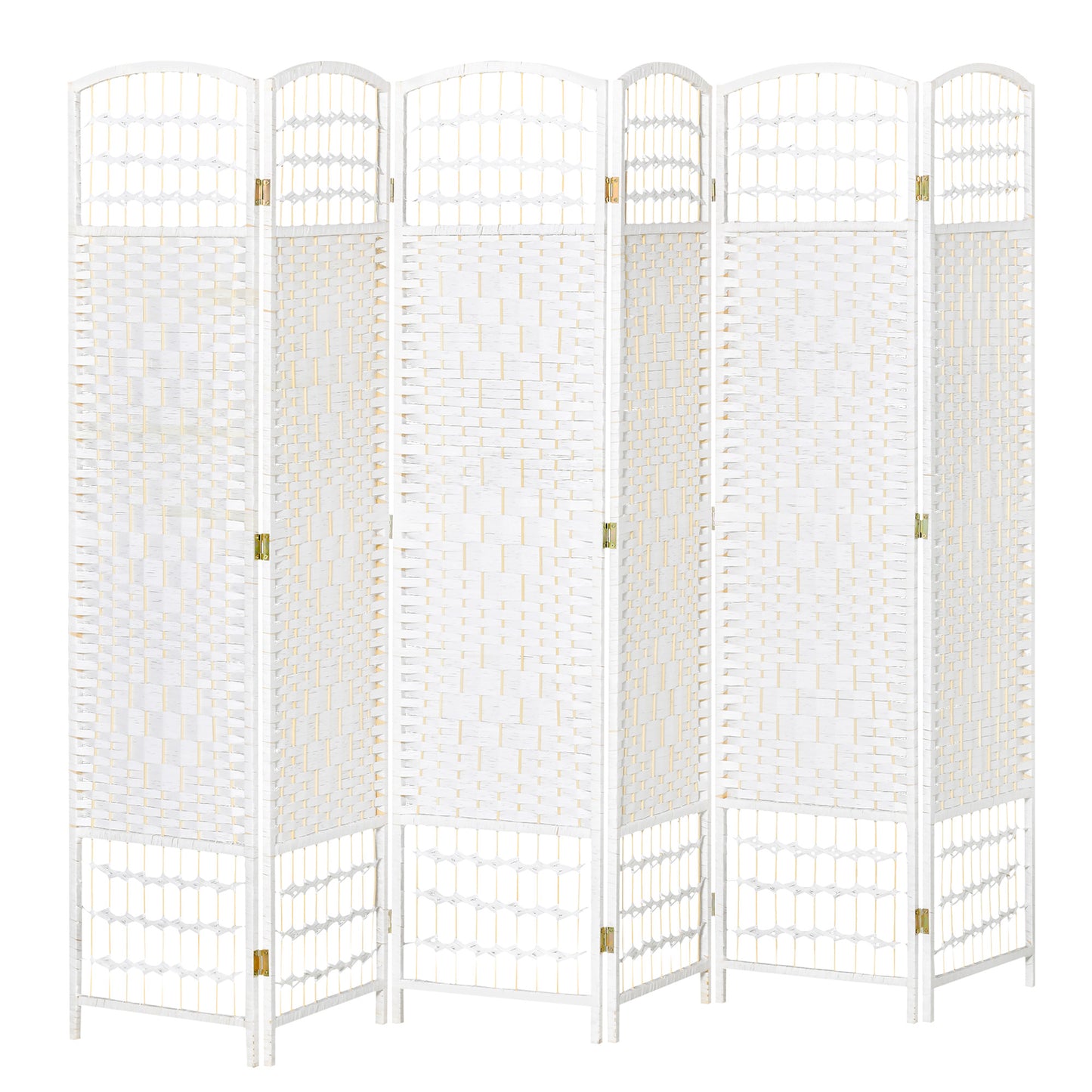 HOMCOM Woven Wonderland: 6-Panel 5.6FT Tall Freestanding Folding Screen, Woven Fiber Room Divider for Living Room, Bedroom, White | Dipra Home