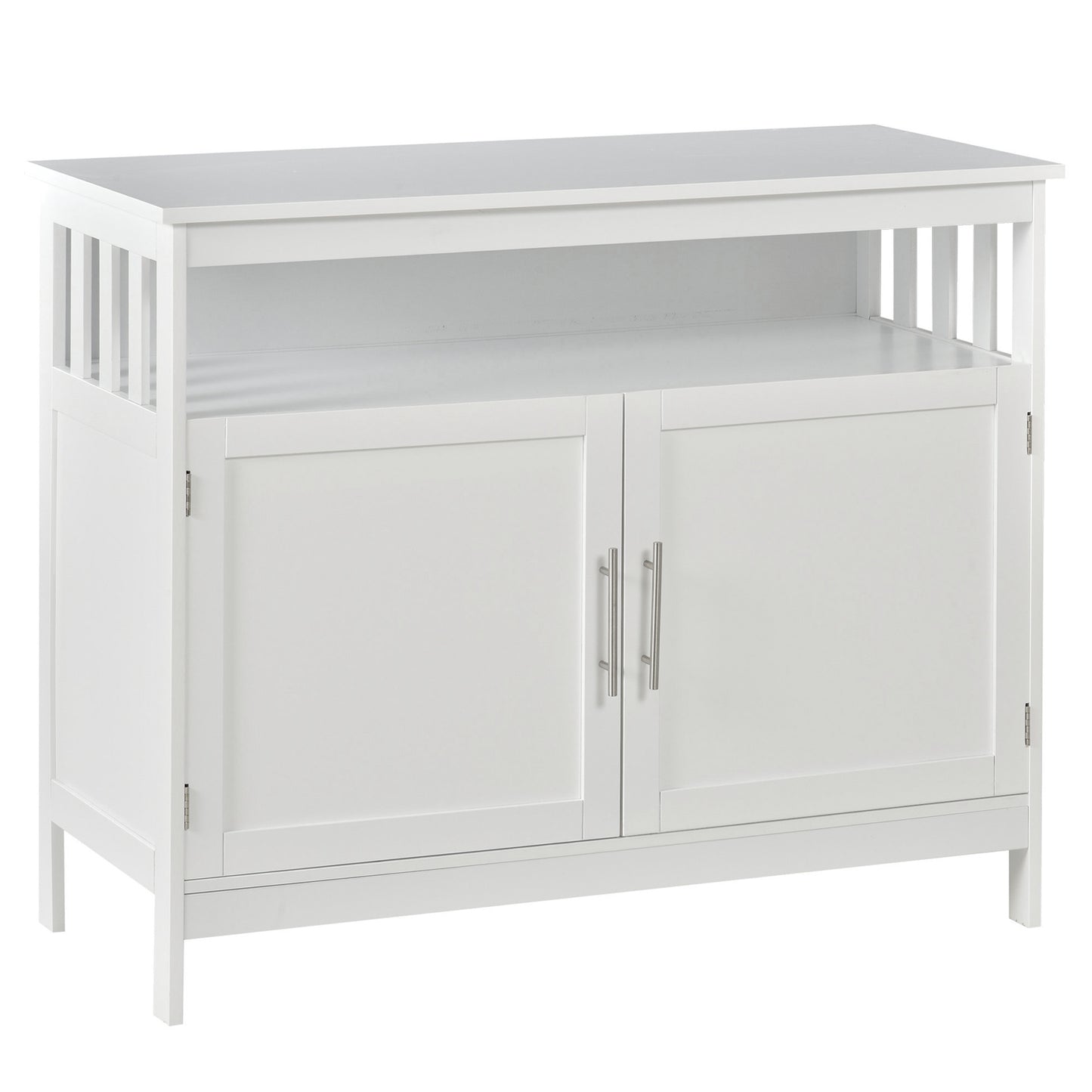 HOMCOM Classic Storage Console: Kitchen Sideboard Bar Cabinet, Buffet Cabinet with 2-Level Cabinet and Open Shelf, Crisp White | Dipra Home