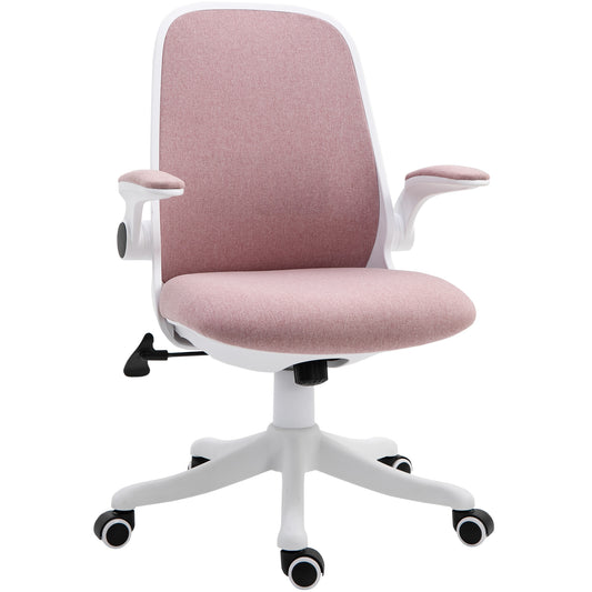 Vinsetto Breathable Fabric Office Chair 360° Swivel Task Chair with Flip-up Arms Adjustable Height Desk Chair Pink | Dipra Home