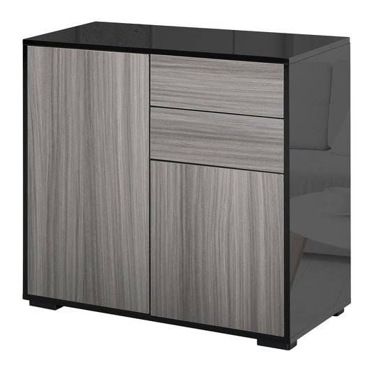 HOMCOM Stylish Buffet Sideboard High Gloss Grey Black Kitchen Storage Cabinet Cupboard with Push Open Design 2 Drawer 2 Doors Shelf | Dipra Home