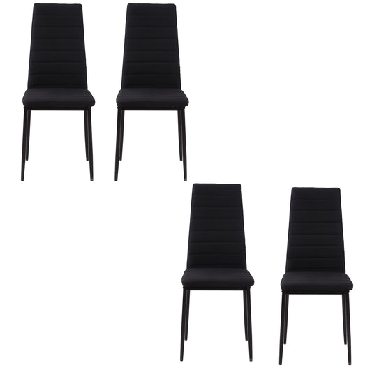 HOMCOM Dining Chairs - High Back Set of 4, Modern Upholstered in Linen Fabric with Metal Legs in Black | Dipra Home