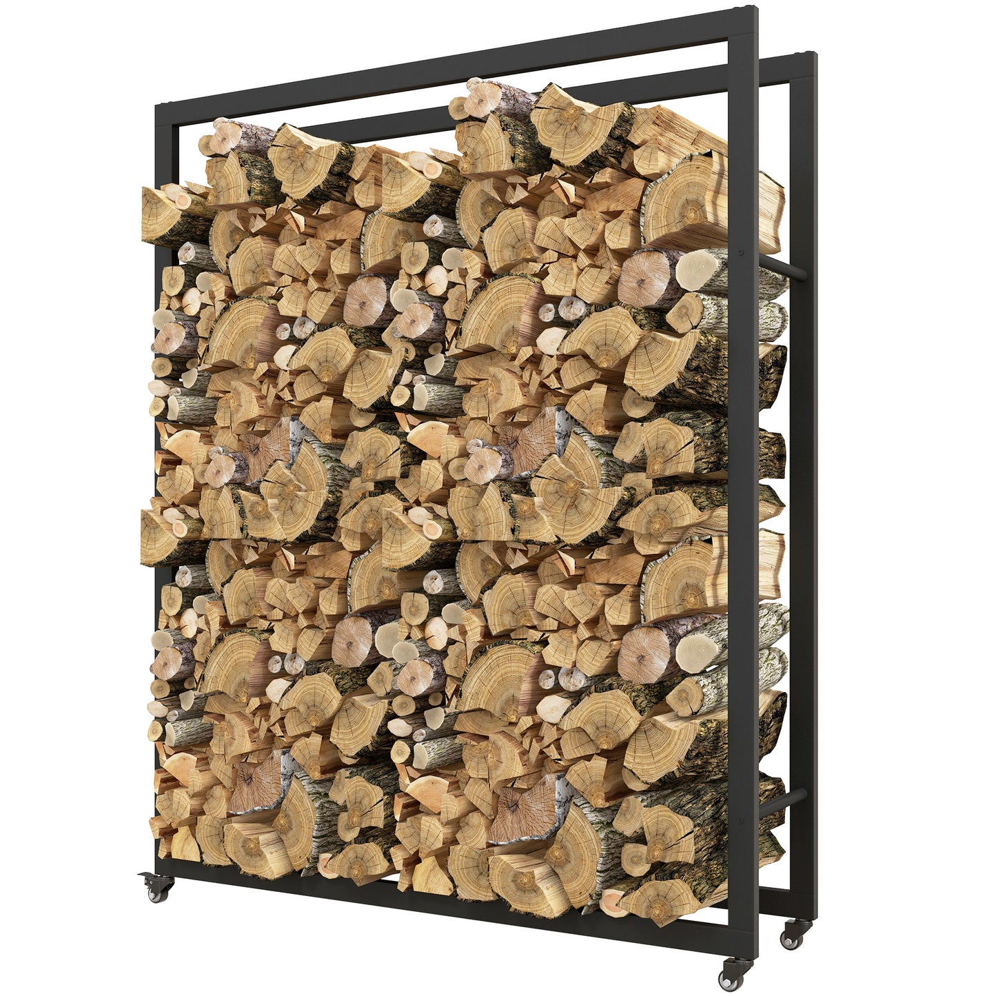 Outsunny Outdoor Firewood Rack with Wheels Heavy Duty Steel Wood Log Storage Stacker for Fireplace, Black | Dipra Home