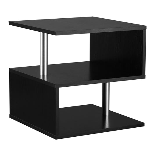 HOMCOM S-Shaped Side Table: 3-Tier Black Storage Shelves & Versatile Coffee Table Design | Dipra Home