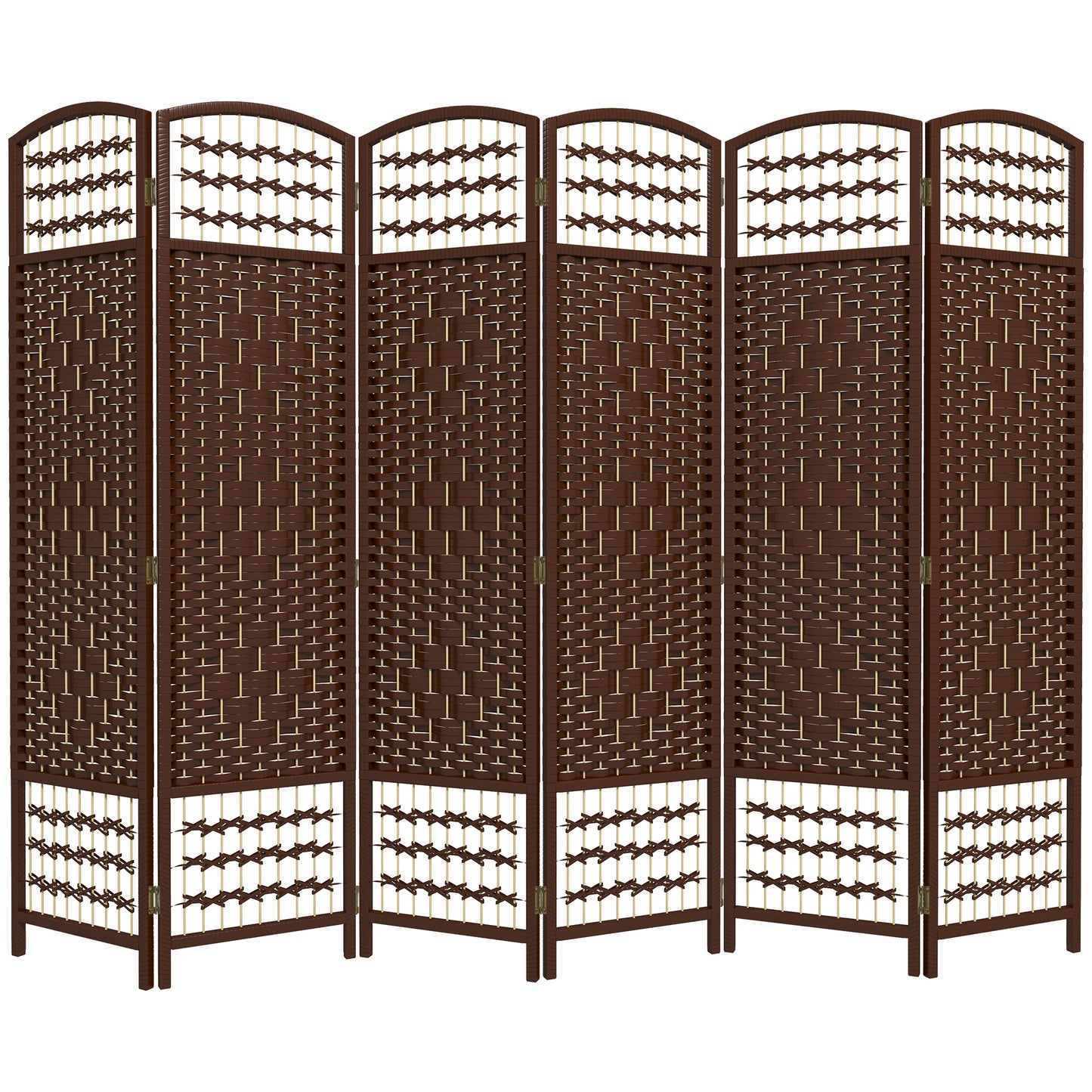 HOMCOM Wave Fiber Privacy Partition: 6 Panel Folding Room Divider Screen for Home Office, Brown Finish | Dipra Home