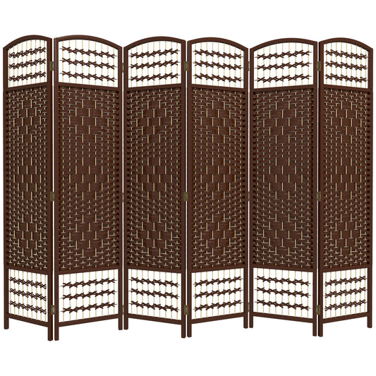 HOMCOM Wave Fiber Privacy Partition: 6 Panel Folding Room Divider Screen for Home Office, Brown Finish | Dipra Home