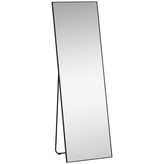 HOMCOM Full-Length Reflection: Aluminum Alloy Framed Hanging or Leaning Mirror for Bedroom and Living Room, Black Sophistication | Dipra Home