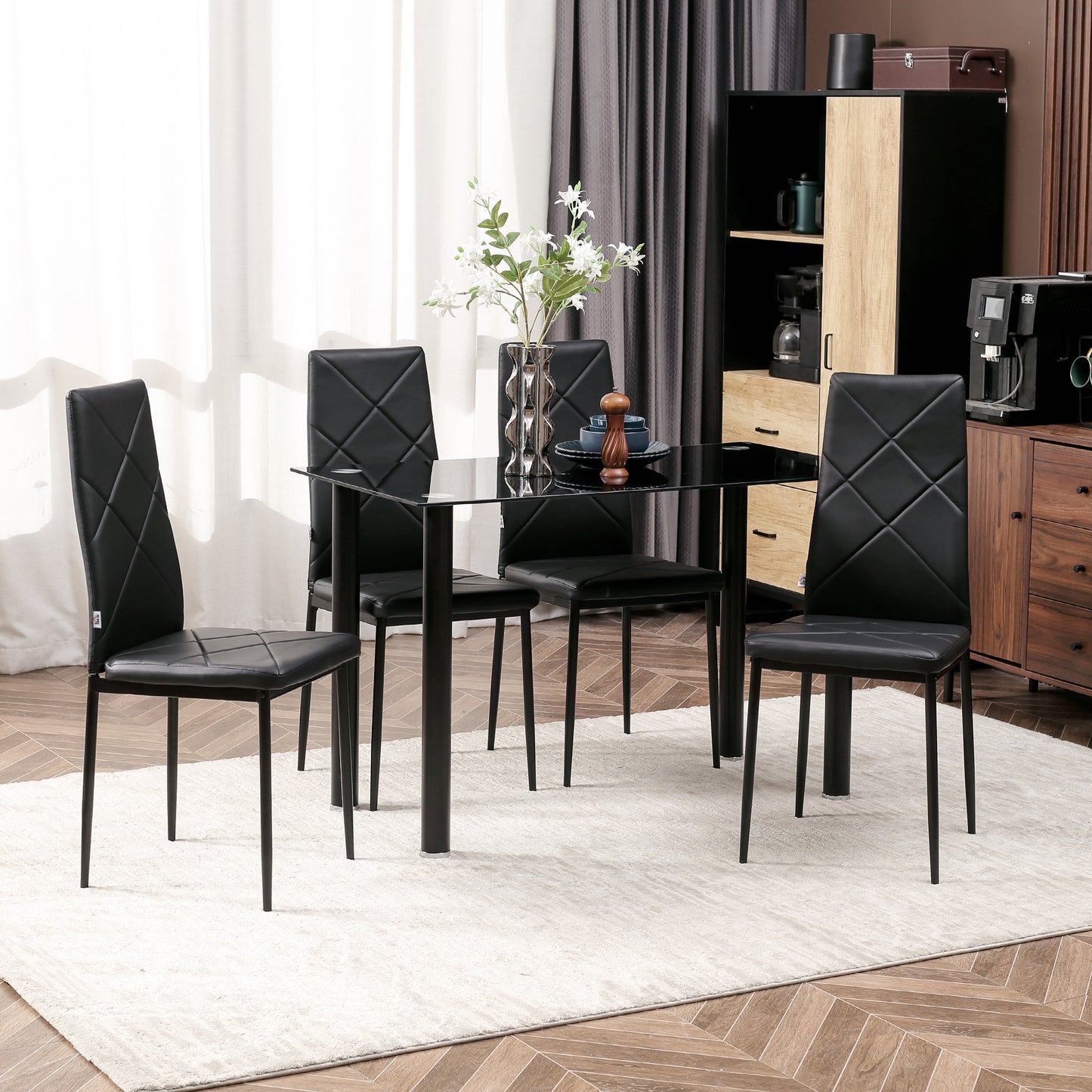 HOMCOM 4-Piece Dining Chair Set Modern High Back Faux Leather Upholstery Steel Legs Black Accent Furniture for Living Room | Dipra Home