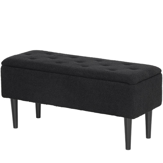 HOMCOM Modern Storage Bench, Ottoman with Storage and Lamb's Wool Upholstery for Living Room, Bedroom, Black | Dipra Home