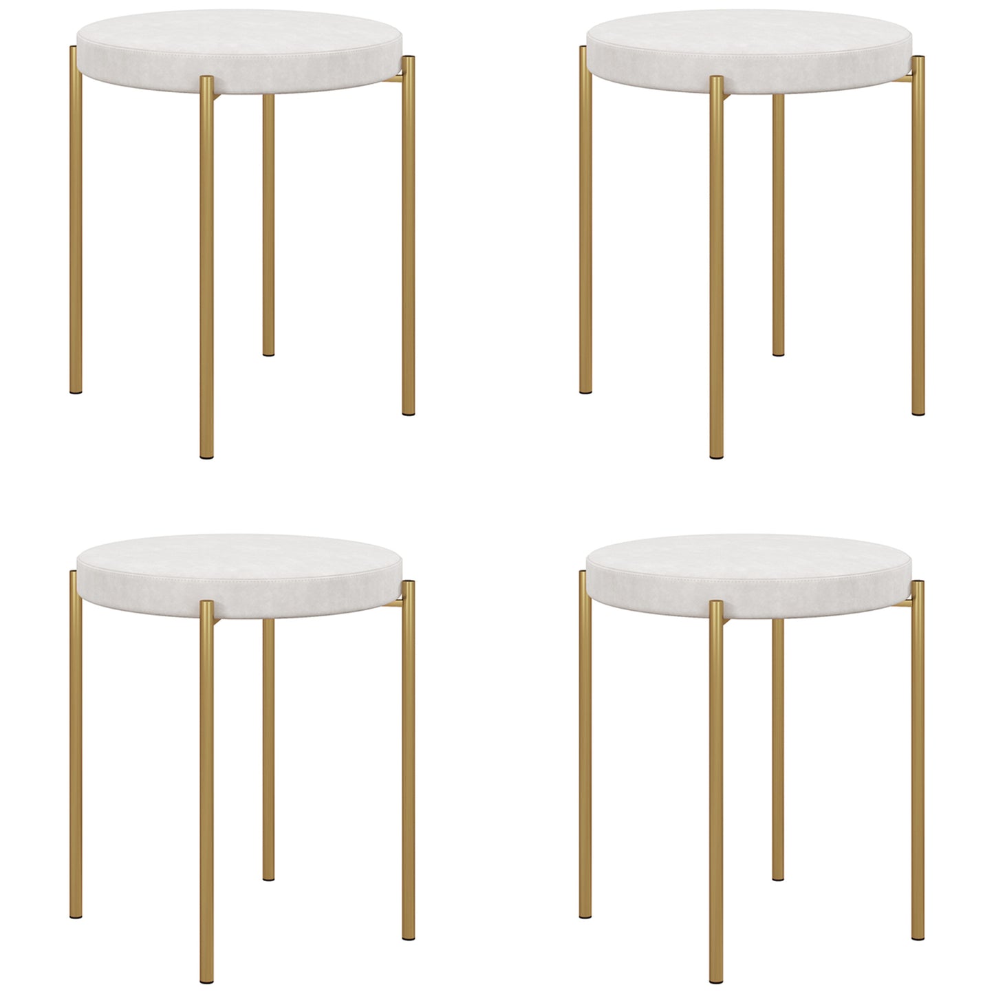 HOMCOM Backless Round Dining Chairs Set of 4 Stacking Stools Metal Legs Cream White for Kitchen Dining Room | Dipra Home